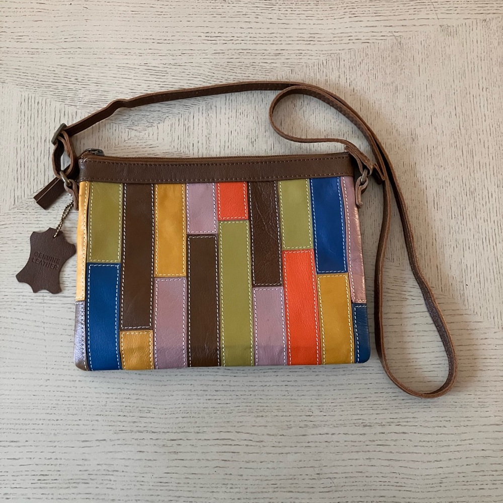 Vintage-Inspired Multicolor Leather Patchwork Crossbody Bag | Festival - Boho